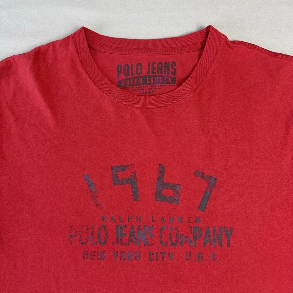 Polo Jeans Ralph Lauren Shirt Mens Large Red Long Sleeve 1967 Vintage Distressed